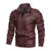 Men's PU Stand Collar Zipper Motorcycle Leather Jacket