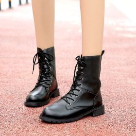 Boots for Women Black Large Size Fleeces Motorcycle Boots Increase Comfortable Leather Boots Women Spring 2019 New (Color: Black, size: 4)