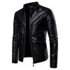 Fashion Mens Leather Jackets Motorcycle Stand Collar Zipper Pockets Male PU Coats Biker Outerwear Coat