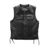 Men's Real Collarless Motorcycle Vest Cowhide Genuine Leather Sleeveless Jackets Adjustable Rope