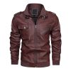 Men's PU Stand Collar Zipper Motorcycle Leather Jacket