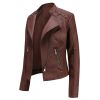 Women's Leather Short Jackets Slim Fit Thin PU Leather Motorcycle Clothing for Ladies Spring and Autumn