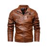 Men Leather Jacket Fleece Lining New PU Leather Coat Motorcycle Suit Windproof Waterproof Lapel Zipper Embroidery Winter Fashion