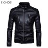 Mens Leather Biker Jacket Punk Style Stand Collar Fashion Multiple Zipper PU Motorcycle Coat Men High Quality Faux Leathers