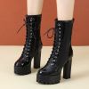 Lucyever Super High Heels Ankle Boots Women 2022 Lace Up Chunky Platform Motorcycle Boots Woman Back Zipper Patent Leather Botas