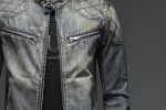 Men's Blue Denim Vintage Classic Biker Motorcycle Jacket Stand Collar Retro Slim Fit Distressed Racer Jeans Coat Drop Shipping