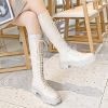 Lucyever Fashion Lace Up Knee High Boots Women Autumn Winter Warm Platform Motorcycle Boots Woman Square Heels Pu Leather Botas