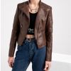 Women's Leather Short Jackets Slim Fit Thin PU Leather Motorcycle Clothing for Ladies Spring and Autumn